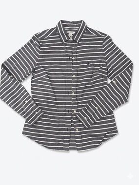 Nautica Women’s Grey White Striped Button Down Long Sleeve Shirt Size XS
